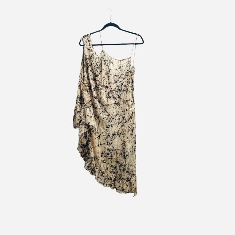 Designer Boutique One Shoulder Drape Crepe Floral Mini Dress Small